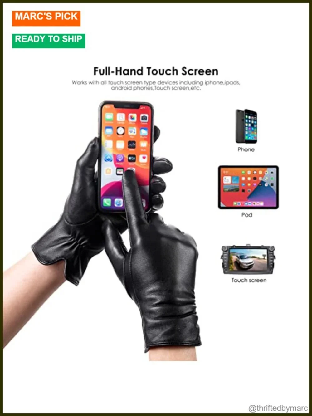 Genuine Leather Touchscreen Texting Driving Gloves with Cashmere Lining
